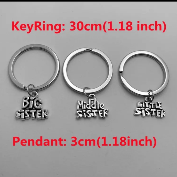 Stainless Steel Set of 3 Sister Keychains Gifts, Big,Middle, Little Sisters, NEW - Picture 5 of 5
